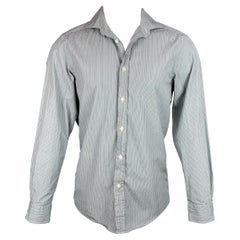 RALPH LAUREN Purple Label Size S Blue & Grey Stripe Cotton Spread Collar Shirt