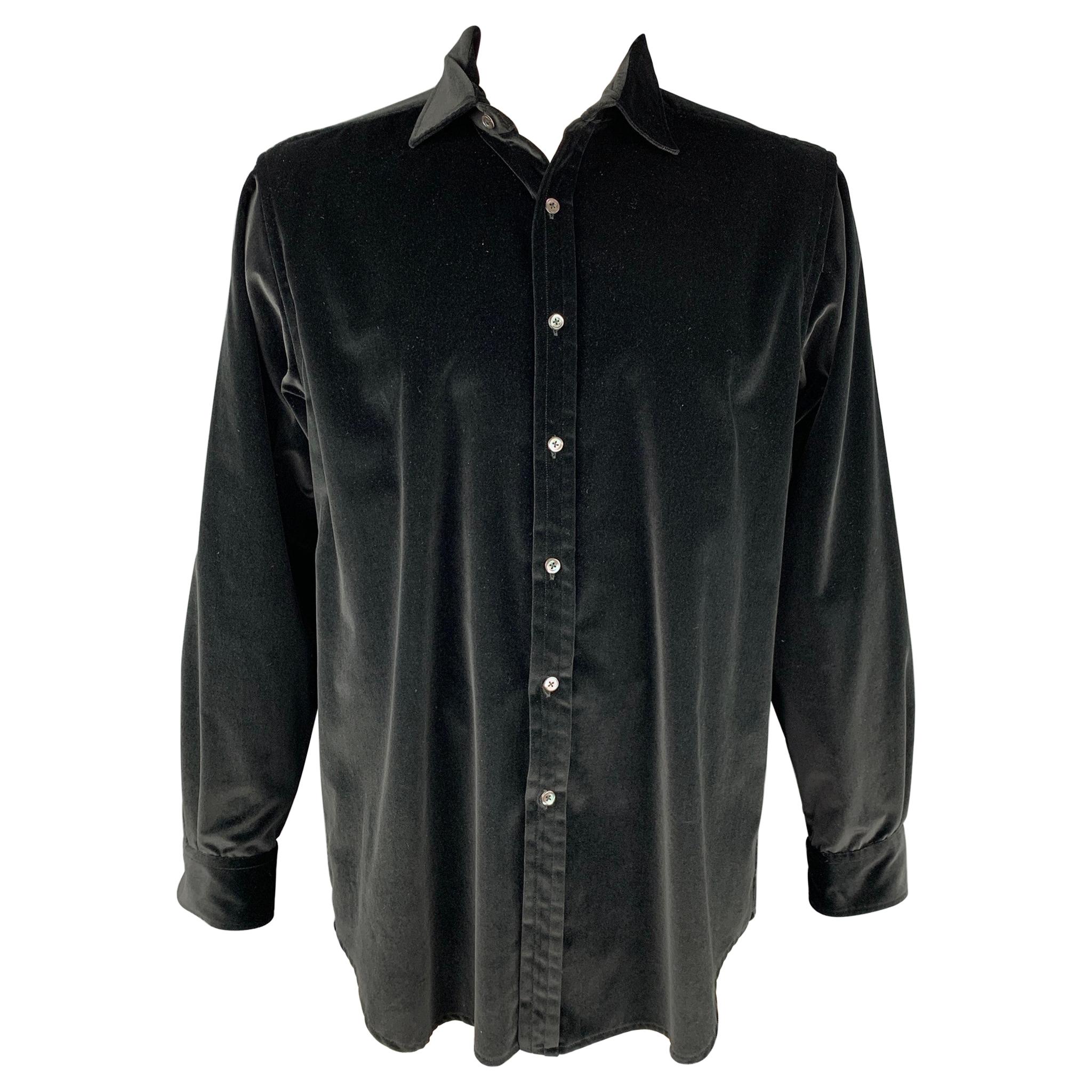 RALPH LAUREN Purple Label Size XL Black Cotton Velvet Button Up Shirt
