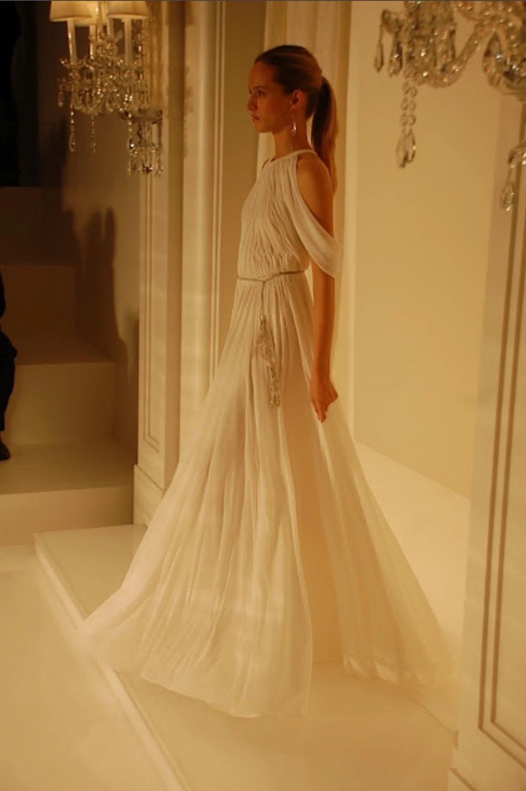 Ralph Lauren Purple Label Spring 2012 Ivory Draped Jersey Runway Gown Jewel Belt in vendita 6