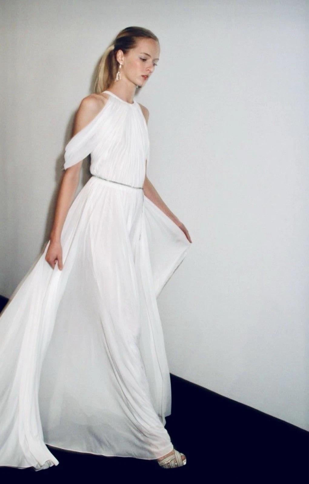 Bianco Ralph Lauren Purple Label Spring 2012 Ivory Draped Jersey Runway Gown Jewel Belt in vendita