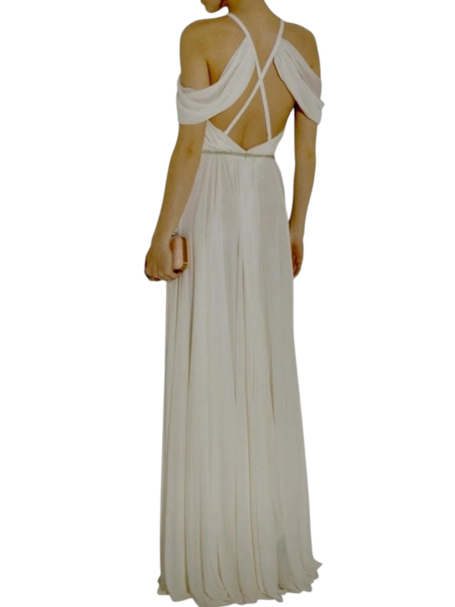 Donna Ralph Lauren Purple Label Spring 2012 Ivory Draped Jersey Runway Gown Jewel Belt in vendita