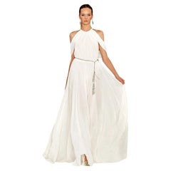 Ralph Lauren Purple Label Spring 2012 Ivory Draped Jersey Runway Gown Jewel Belt