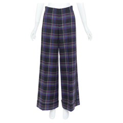 RALPH LAUREN PURPLE LABEL tartan plaid wool cuffed wide leg trousers pants US2 S