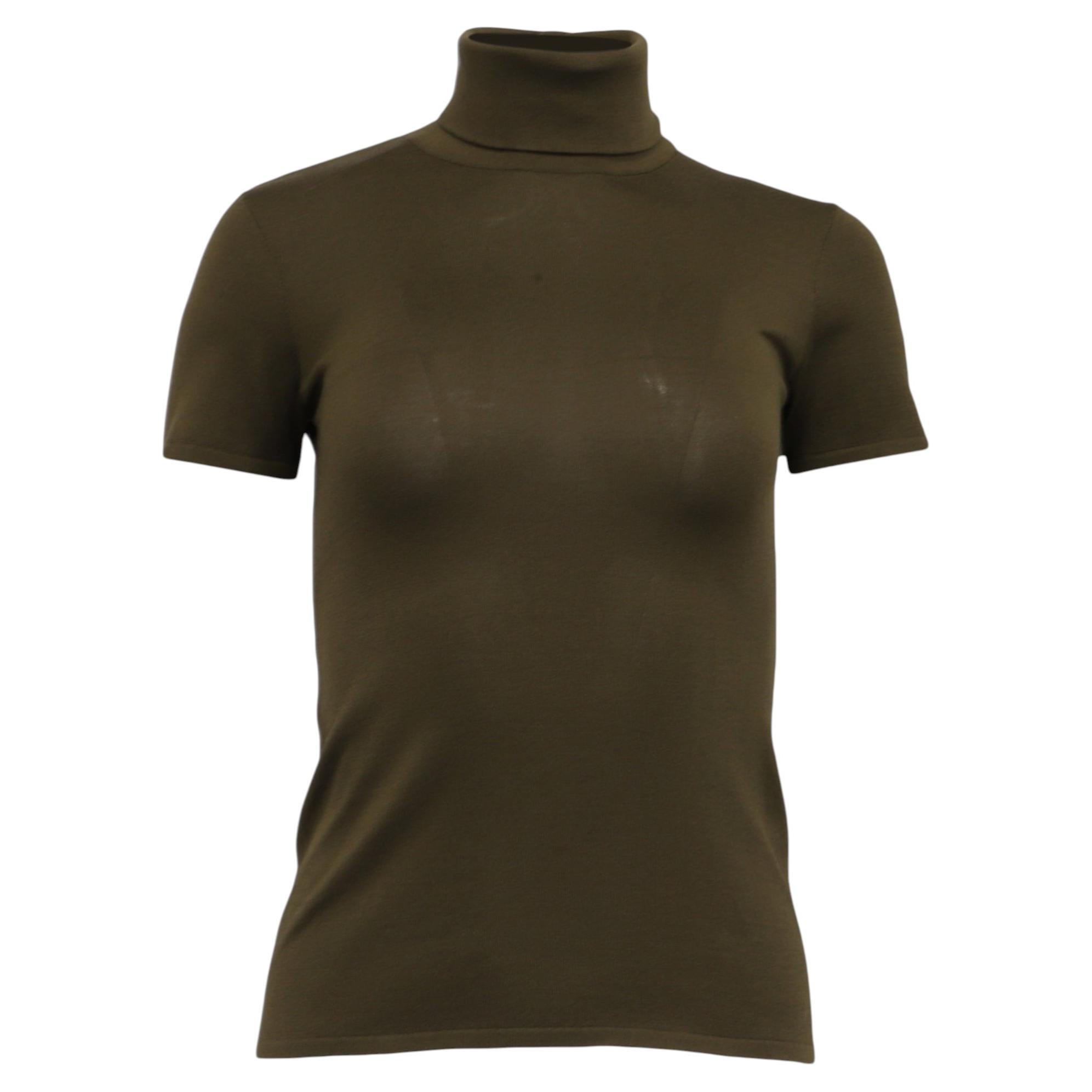 Pull à col roulé Ralph Lauren Purple Label en soie vert olive en vente