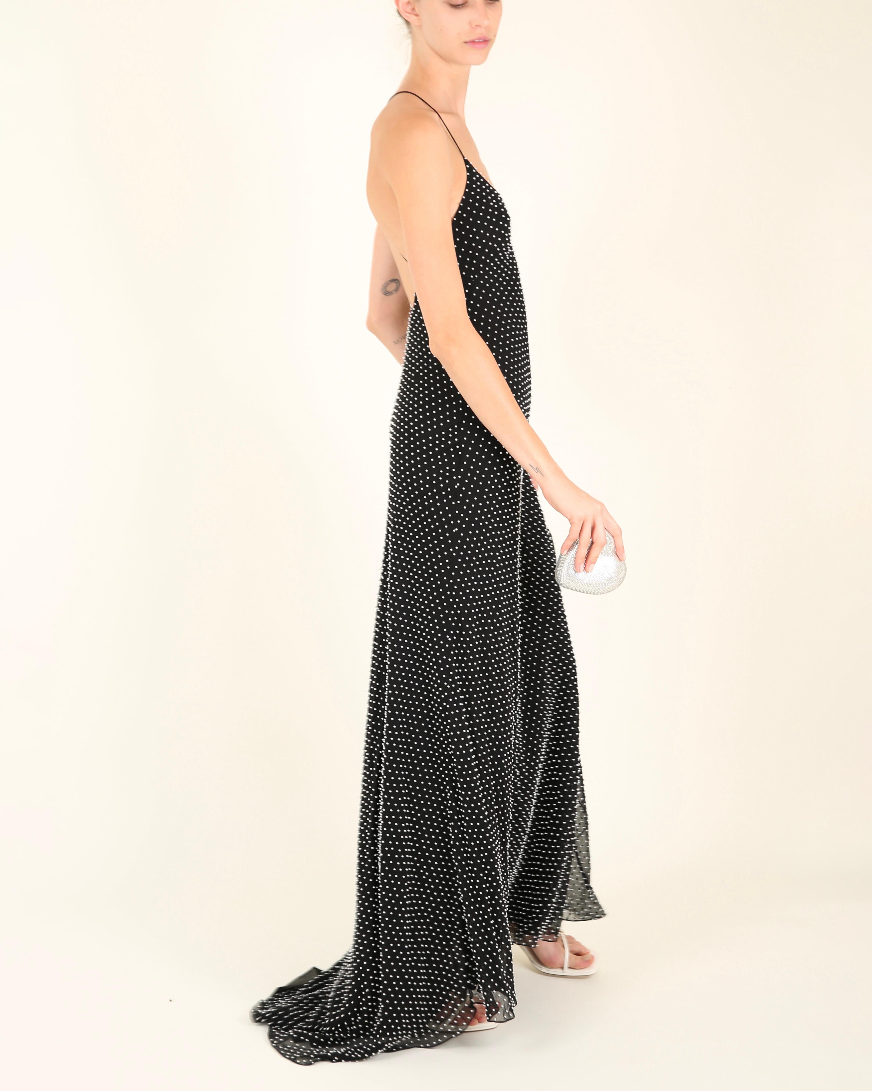 Ralph Lauren purple label vintage black pearl embellished backless gown dress For Sale 7