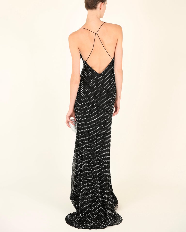 Ralph Lauren purple label vintage black pearl embellished backless gown  dress at 1stDibs