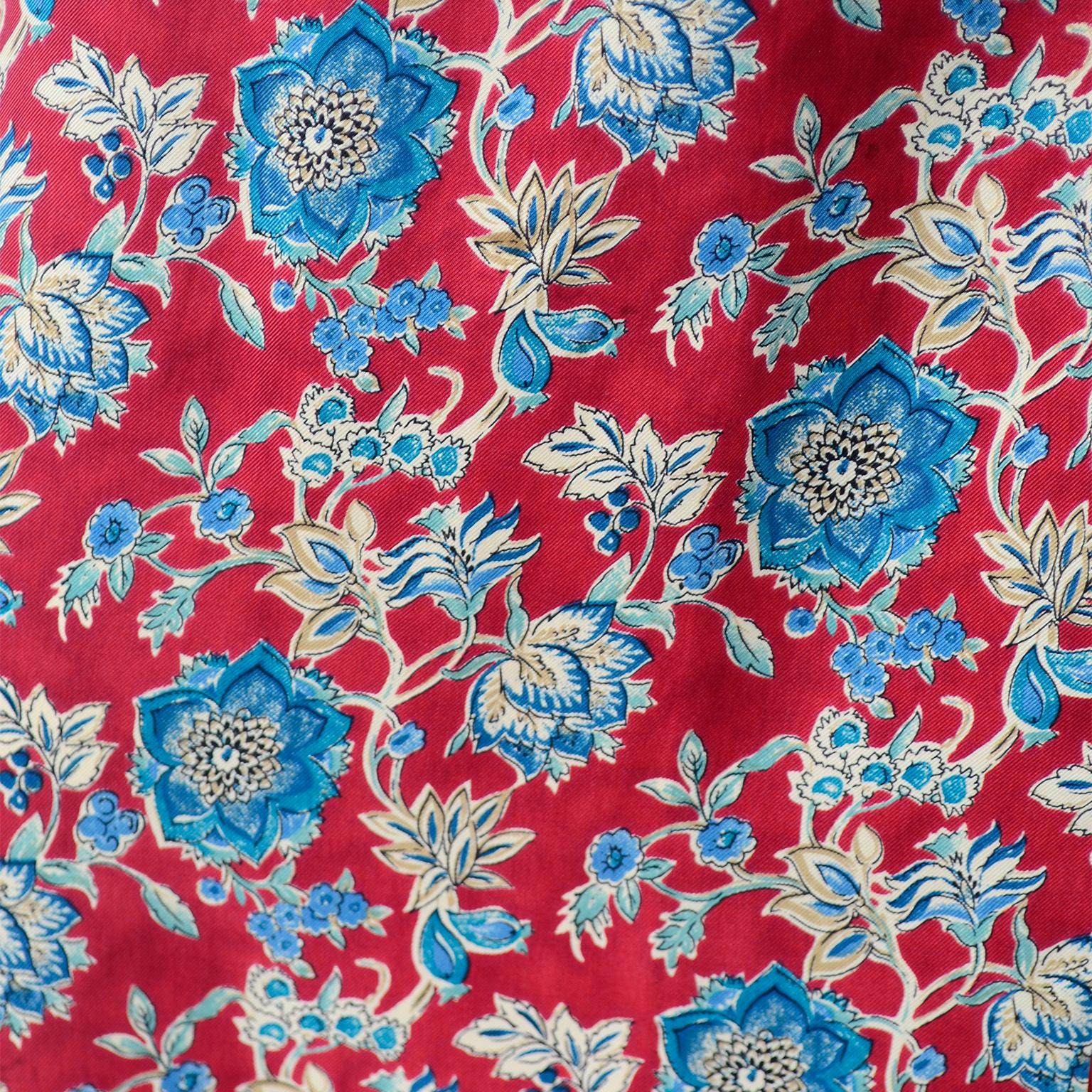 Ralph Lauren Purple Label Vintage Red Silk Ruffled Wrap Dress W/ Blue Flowers For Sale 1