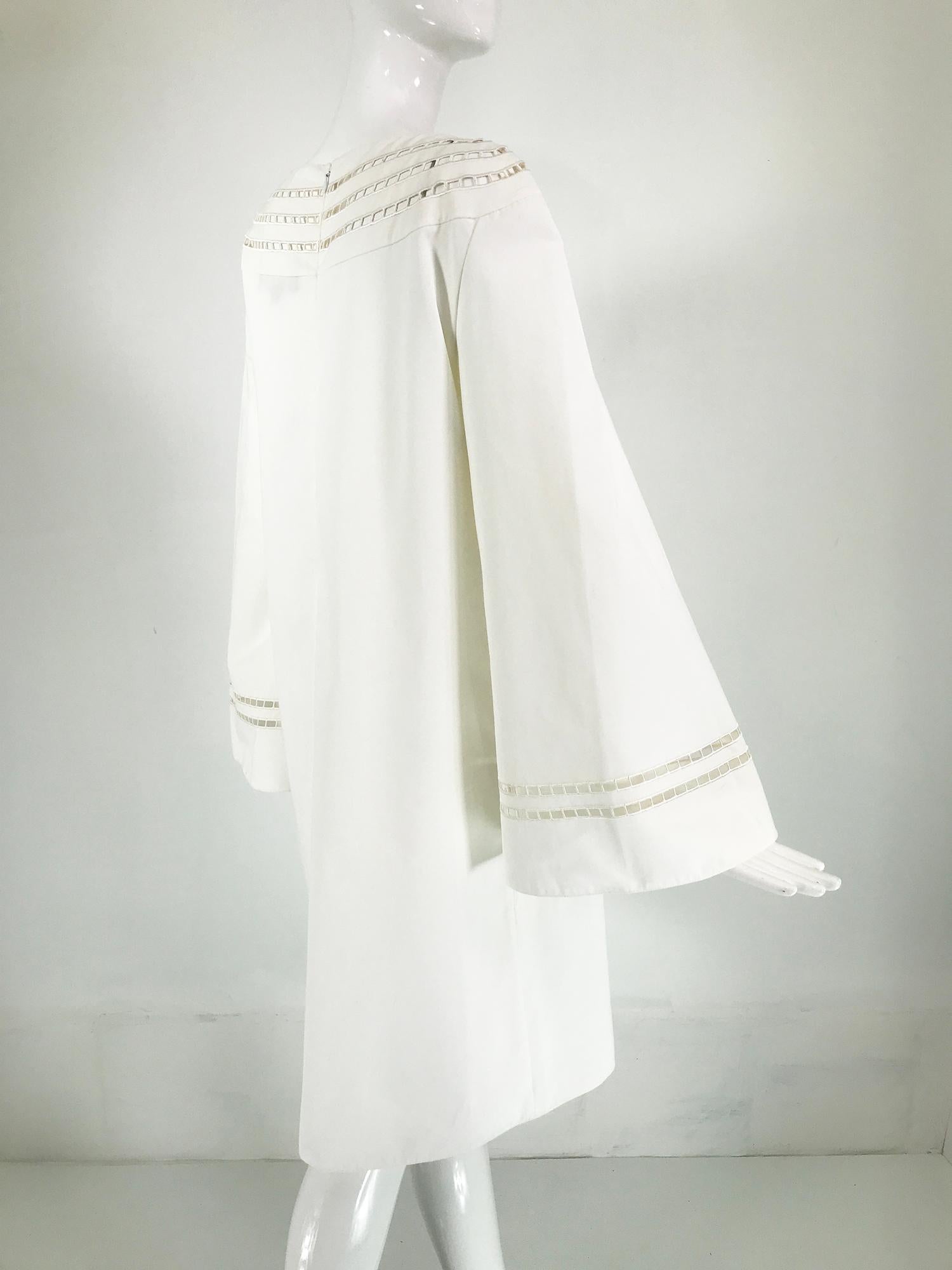 Ralph Lauren Purple Label White Cotton Bell Sleeve A Line Open Work Dress For Sale 6