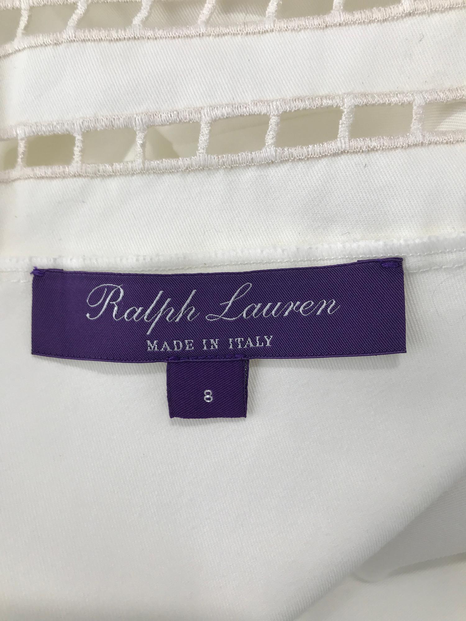 Ralph Lauren Purple Label White Cotton Bell Sleeve A Line Open Work Dress For Sale 8