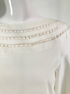 Ralph Lauren Purple Label White Cotton Bell Sleeve A Line Open Work Dress