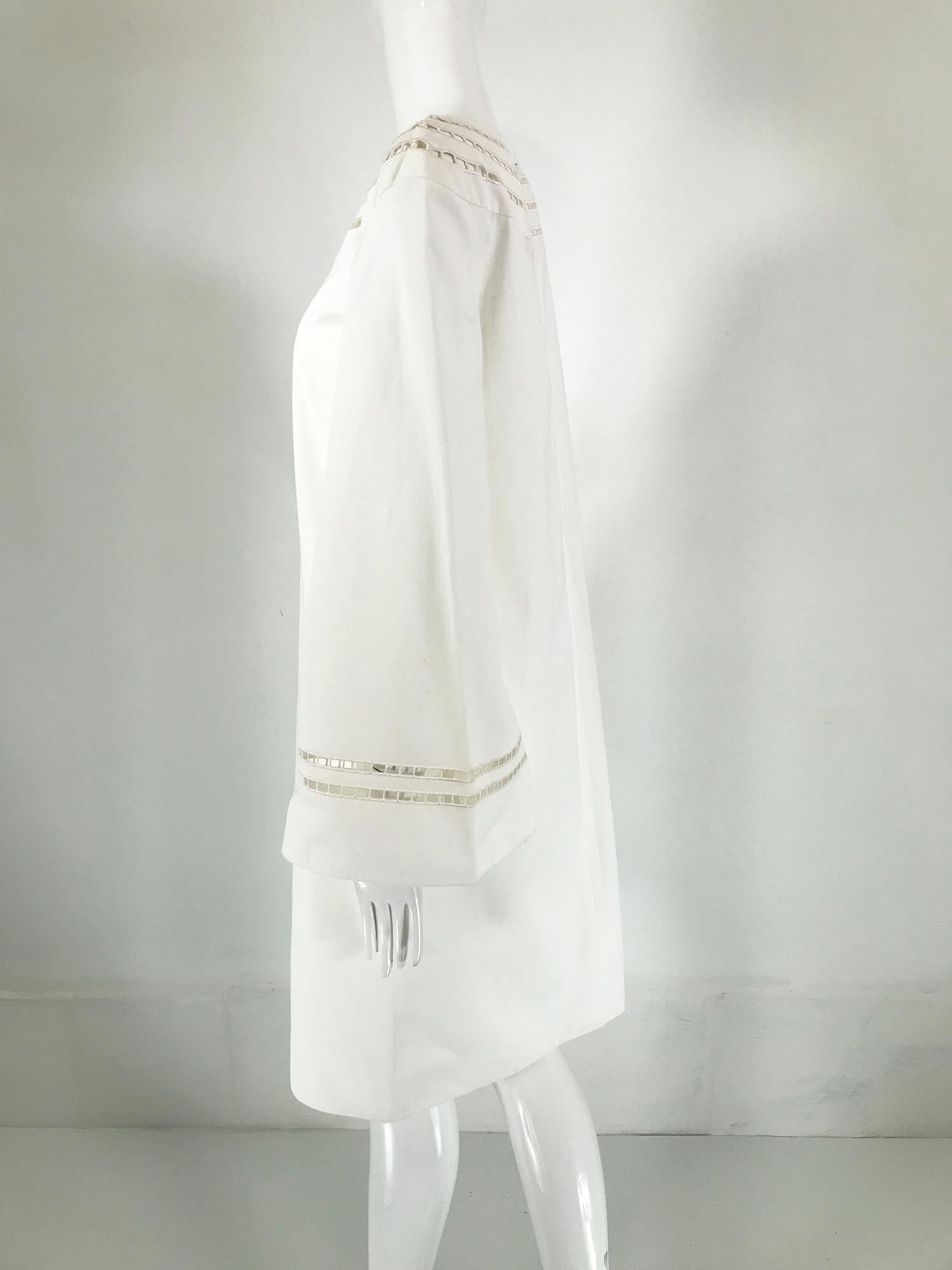 Ralph Lauren Purple Label White Cotton Bell Sleeve A Line Open Work Dress For Sale 1