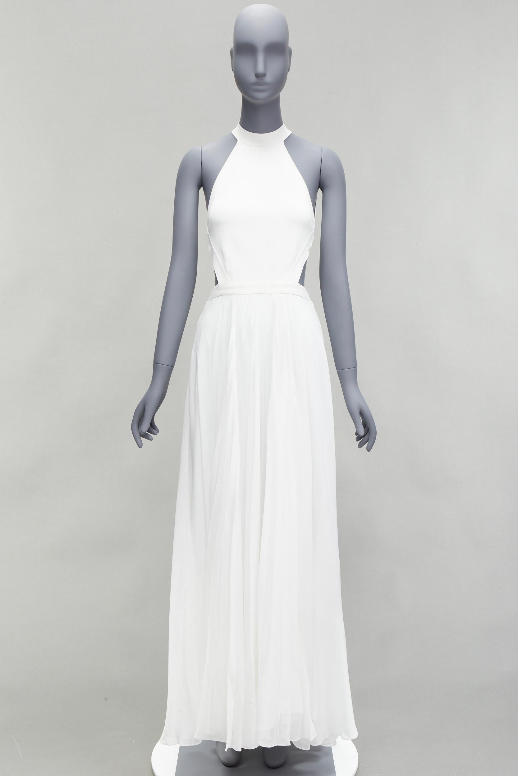 RALPH LAUREN PURPLE LABEL white halter backless pleated skirt dress US2 S 4