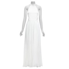 RALPH LAUREN PURPLE LABEL white halter backless pleated skirt dress US2 S