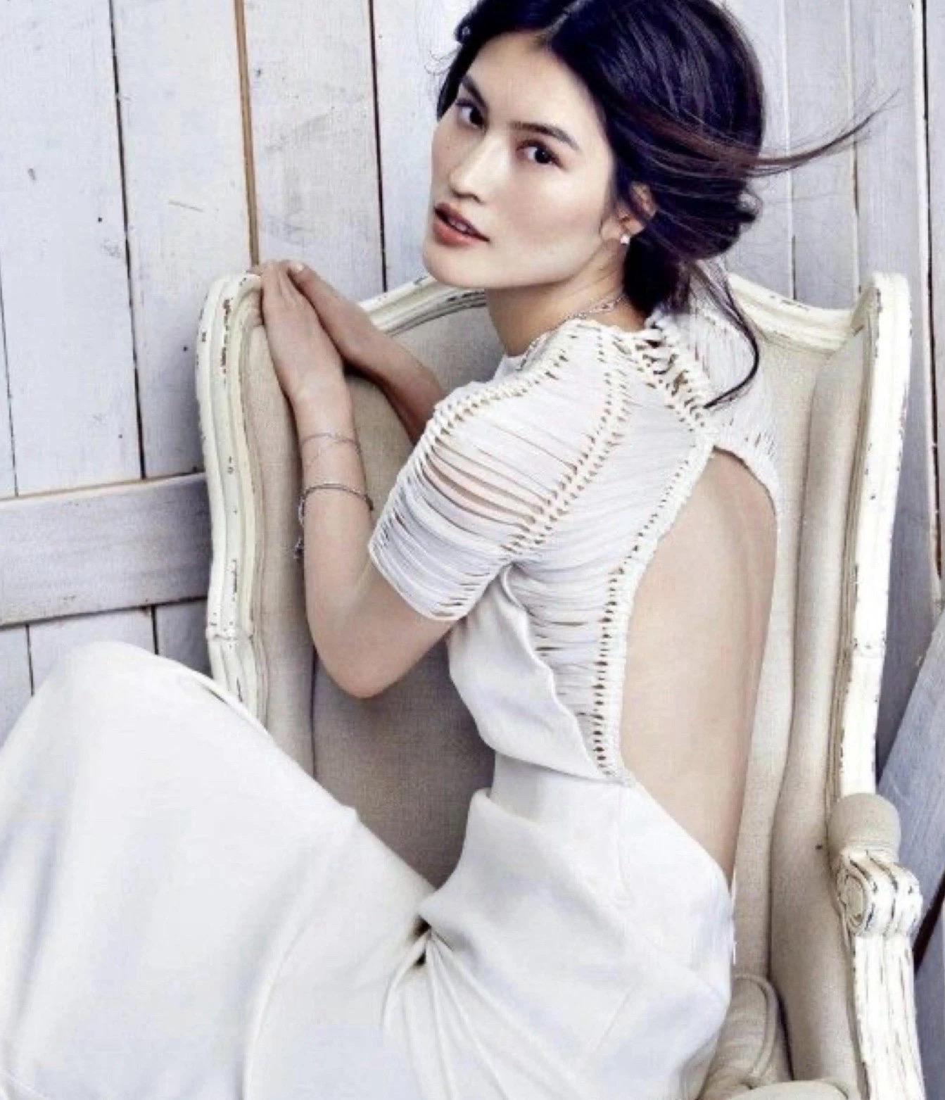 Ralph Lauren Purple Label - Robe en soie blanche avec manches en macramé froncées, printemps 20 en vente 5