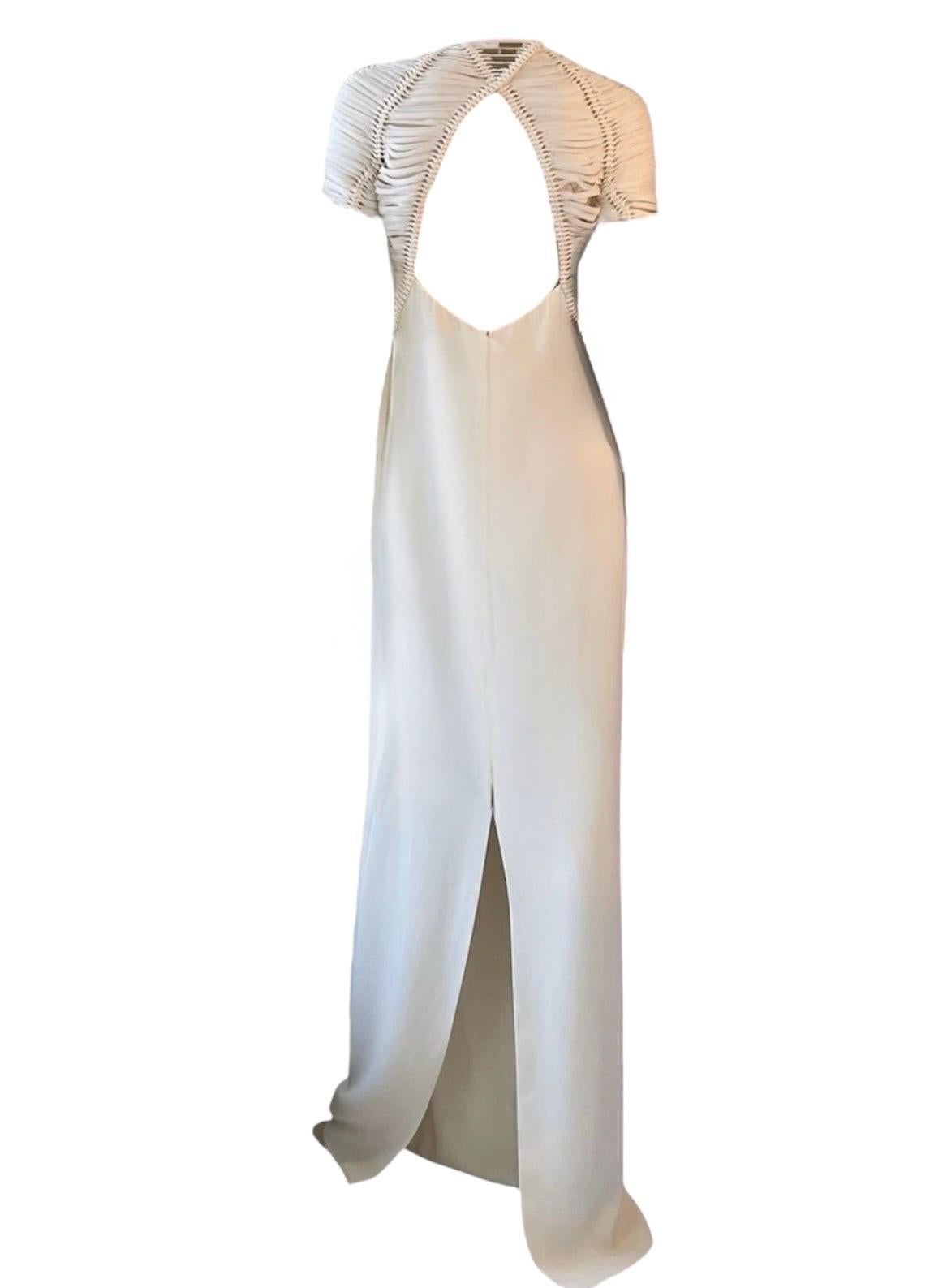 Ralph Lauren Purple Label - Robe en soie blanche avec manches en macramé froncées, printemps 20 Neuf - En vente à Kingston, NY