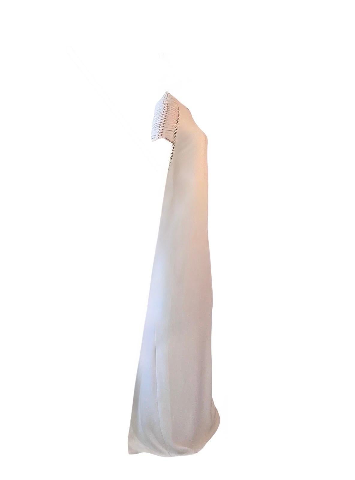 Ralph Lauren Purple Label - Robe en soie blanche avec manches en macramé froncées, printemps 20 en vente 1