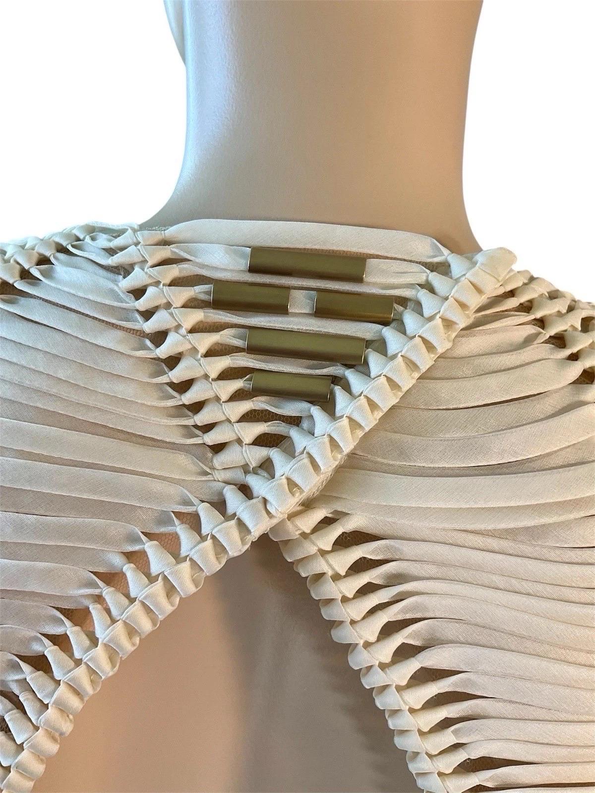 Ralph Lauren Purple Label - Robe en soie blanche avec manches en macramé froncées, printemps 20 en vente 2