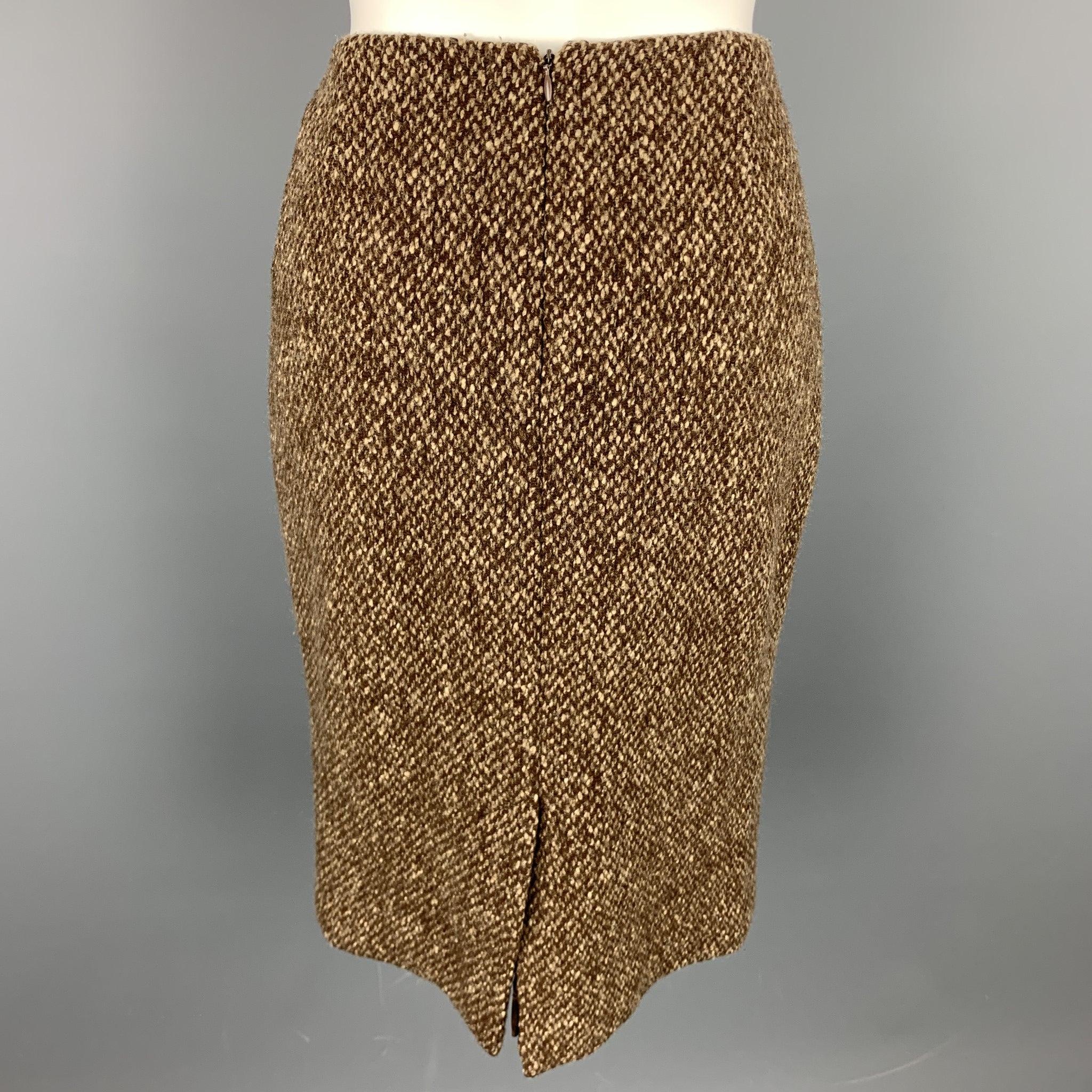 RALPH LAUREN Purple Lable Size 4 Brown Tweed Wool / Cashmere A-Line Skirt In Good Condition For Sale In San Francisco, CA