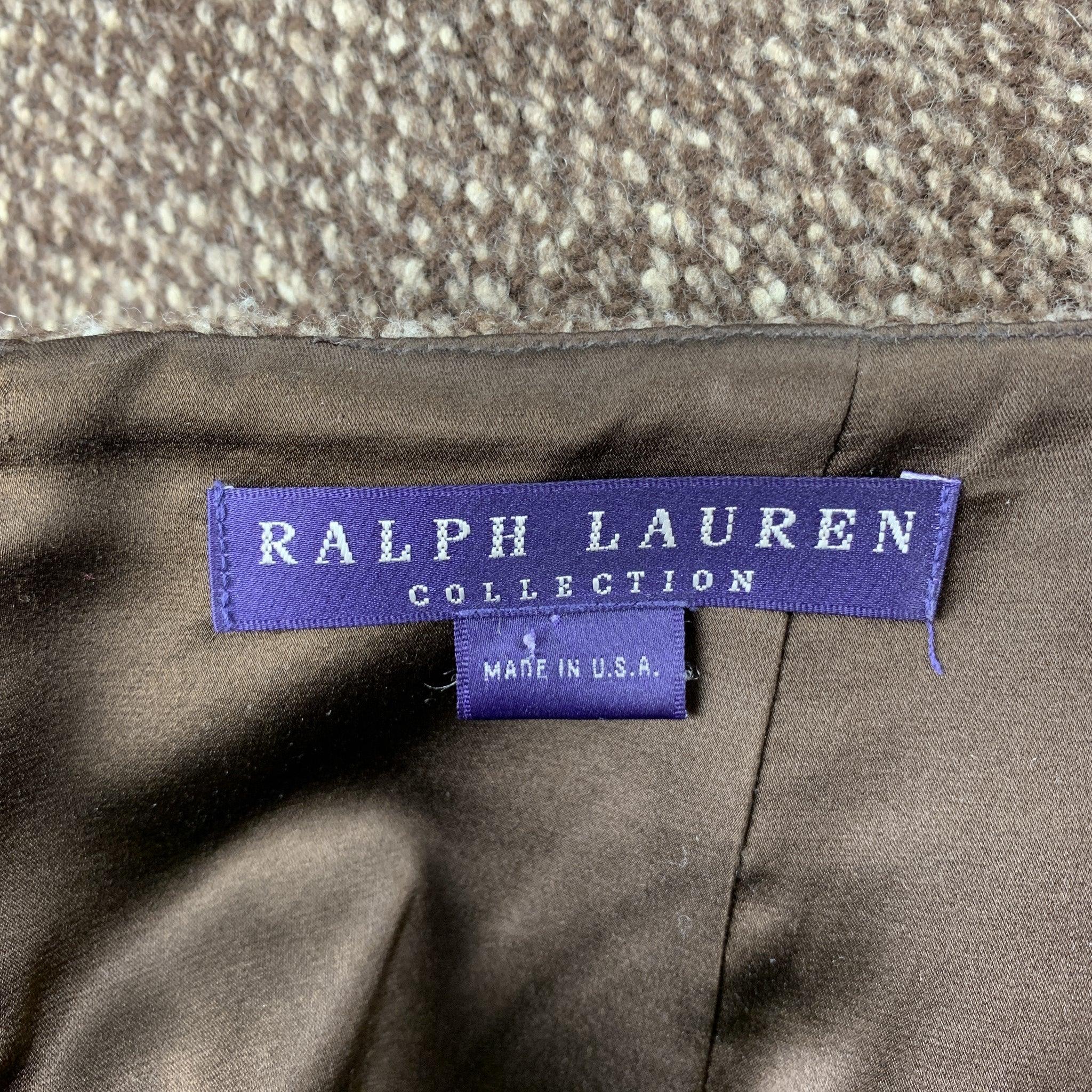 RALPH LAUREN Purple Lable Size 4 Brown Tweed Wool / Cashmere A-Line Skirt For Sale 1