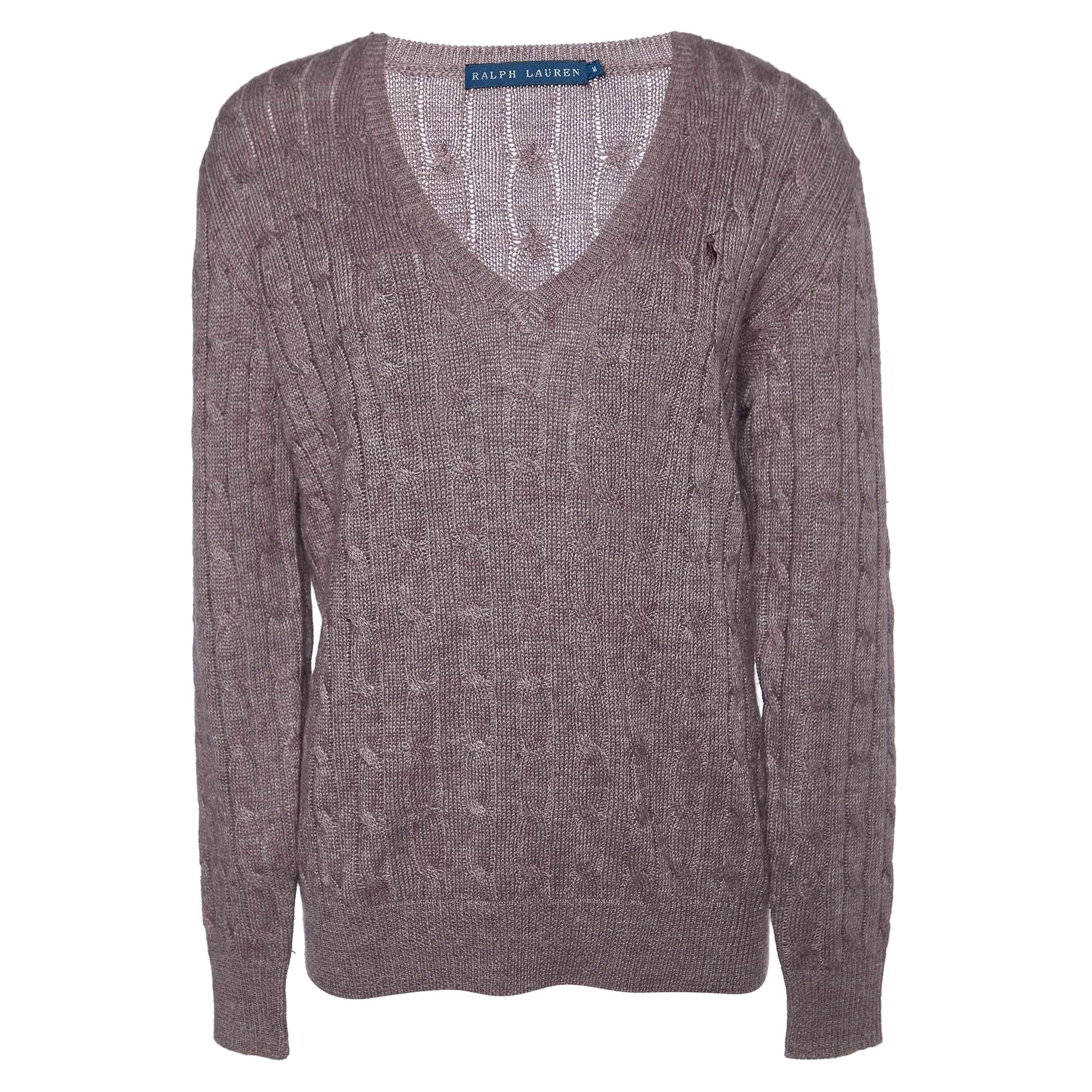 Jersey Ralph Lauren morado de lino y punto de alpaca con cuello en V M