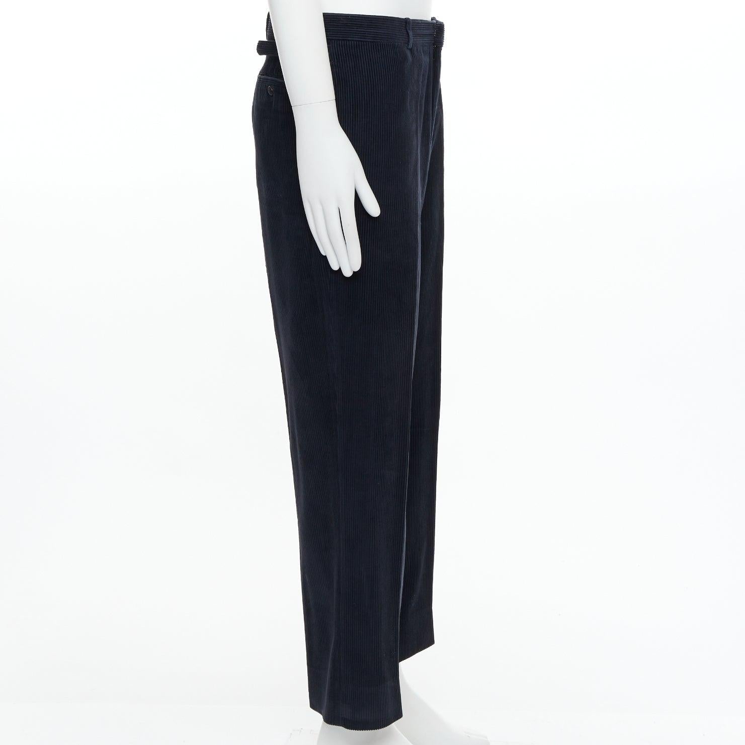 RALPH LAUREN PURPLE navy cotton corduroy side buckles tapered pants 32‚Äù In Fair Condition For Sale In Hong Kong, NT