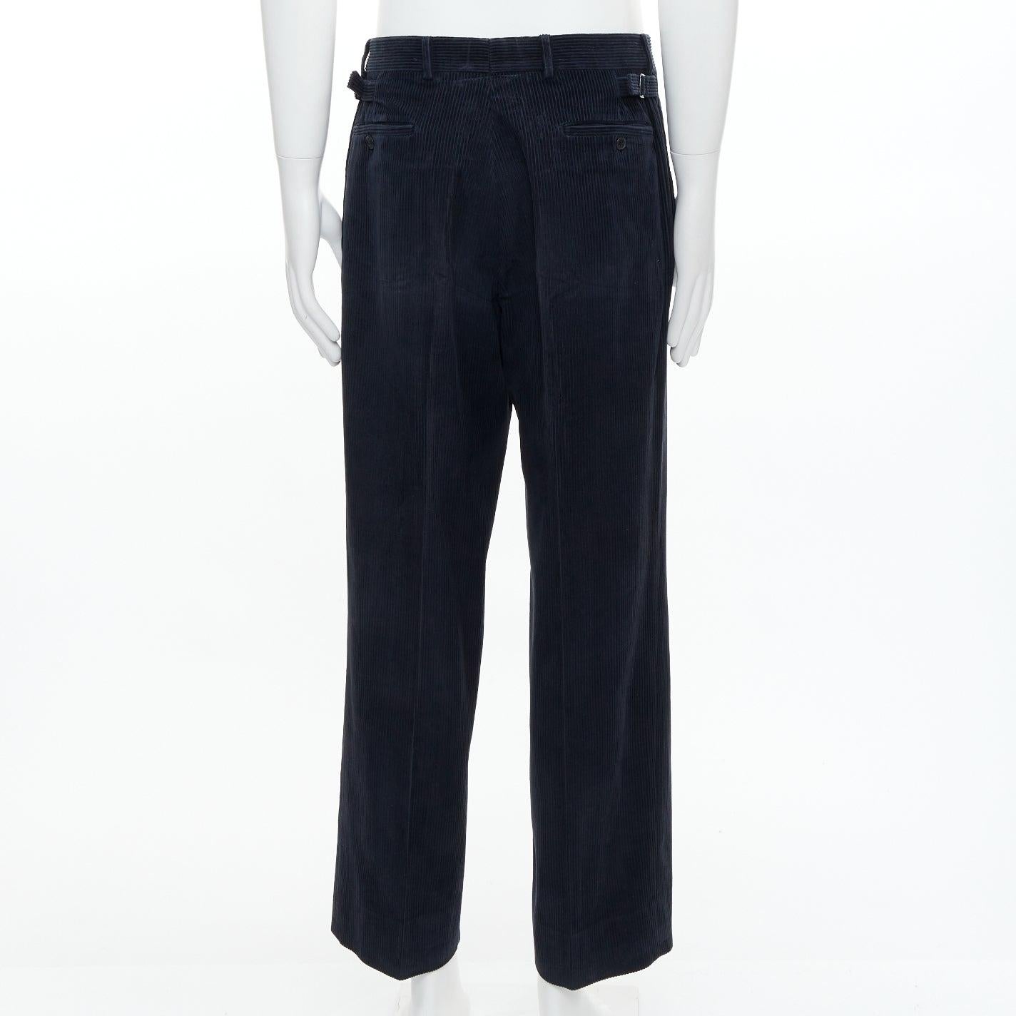 Men's RALPH LAUREN PURPLE navy cotton corduroy side buckles tapered pants 32‚Äù For Sale