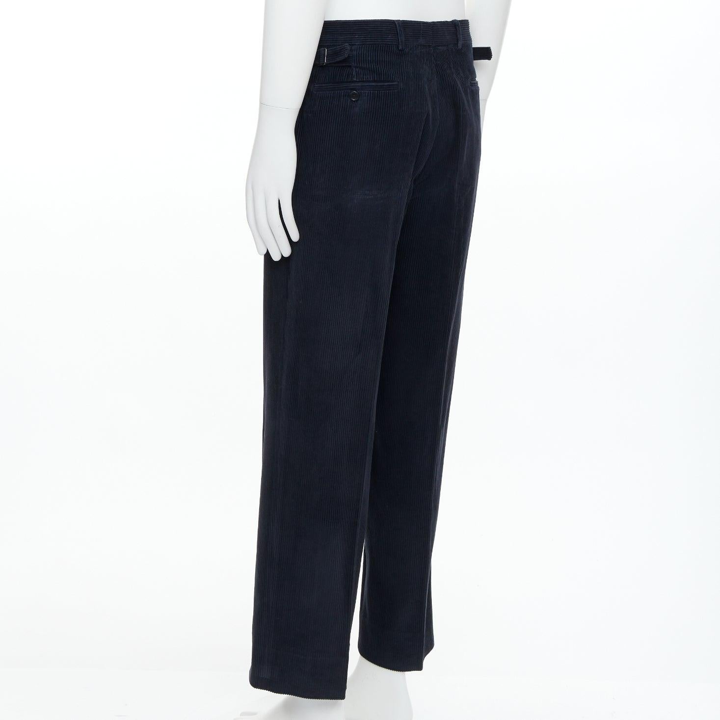 RALPH LAUREN PURPLE navy cotton corduroy side buckles tapered pants 32‚Äù For Sale 1