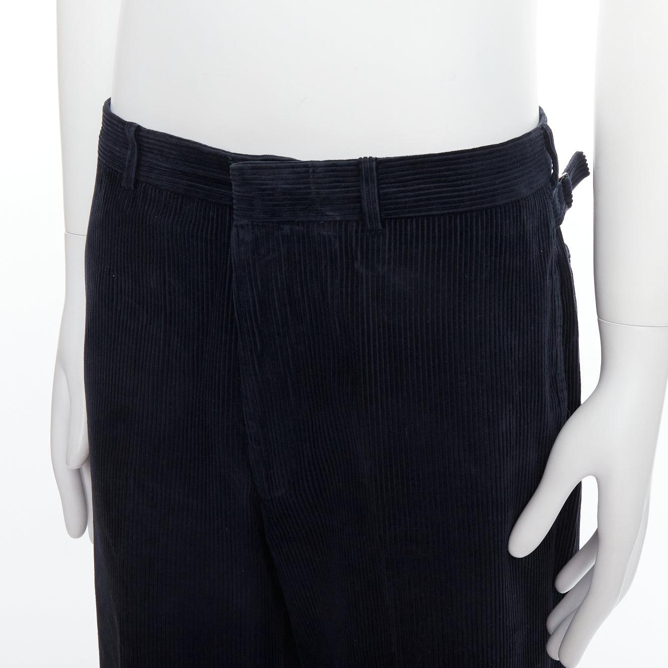RALPH LAUREN PURPLE navy cotton corduroy side buckles tapered pants 32‚Äù For Sale 2
