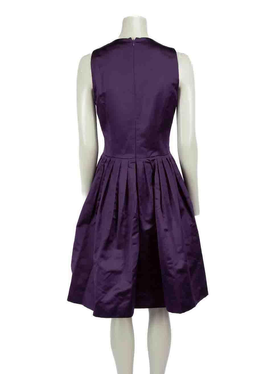 Ralph Lauren Purple Silk Sleeveless Pleated Dress Size L In Good Condition In London, GB
