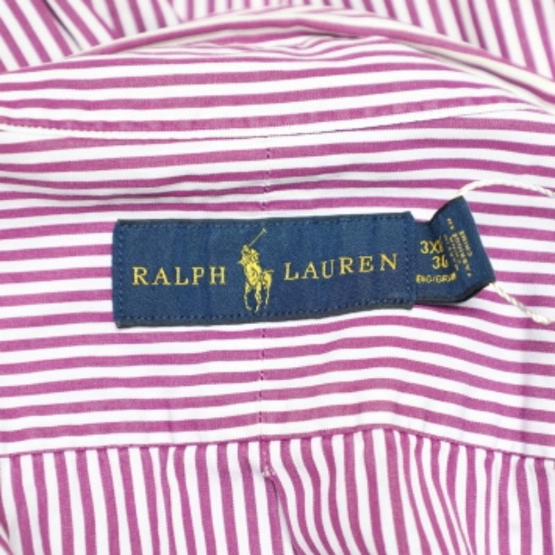 Grigio Ralph Lauren - Camicia a righe in cotone con bottoni sul davanti 3XB in vendita