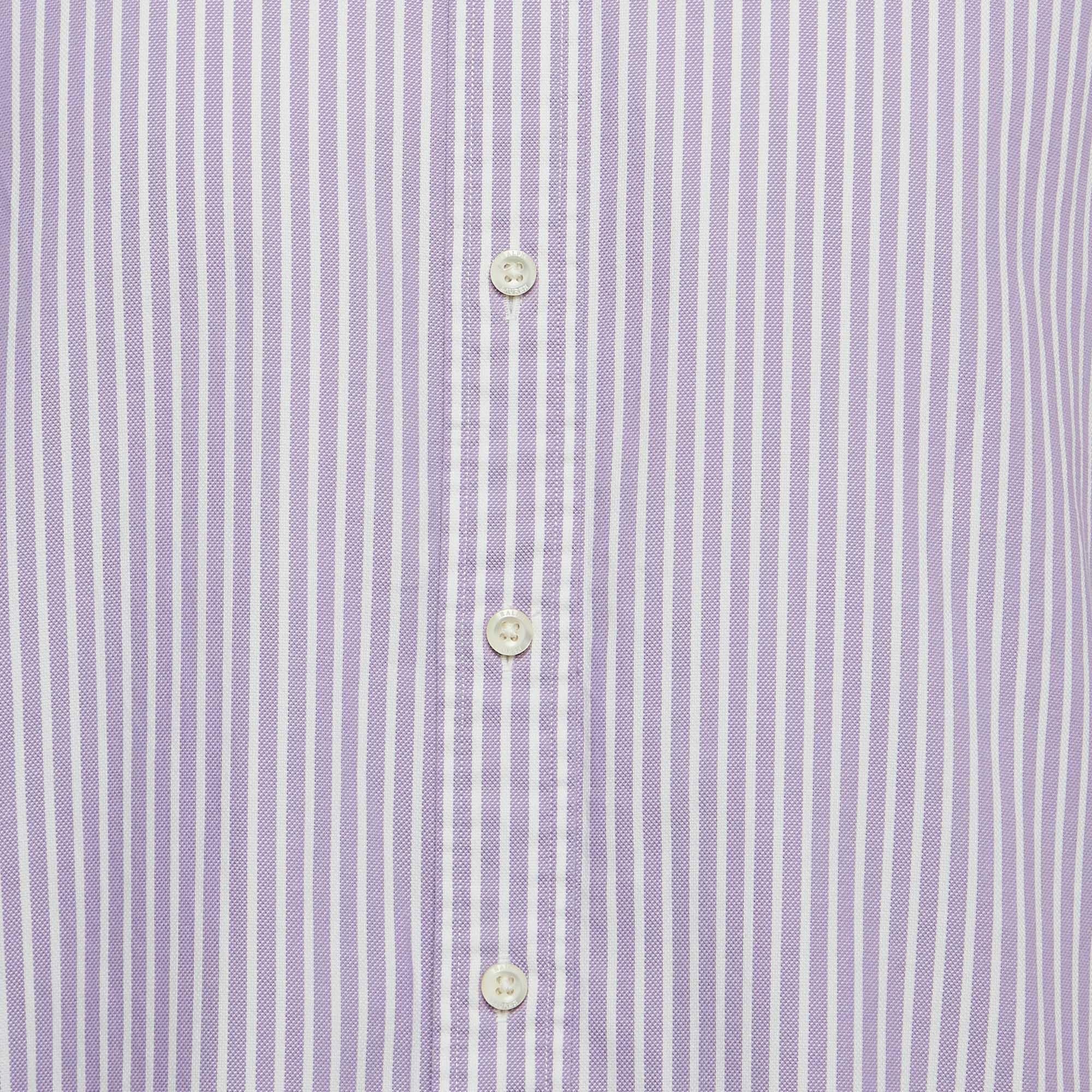 Gray Ralph Lauren Purple Striped Cotton Buttoned Down Shirt M For Sale
