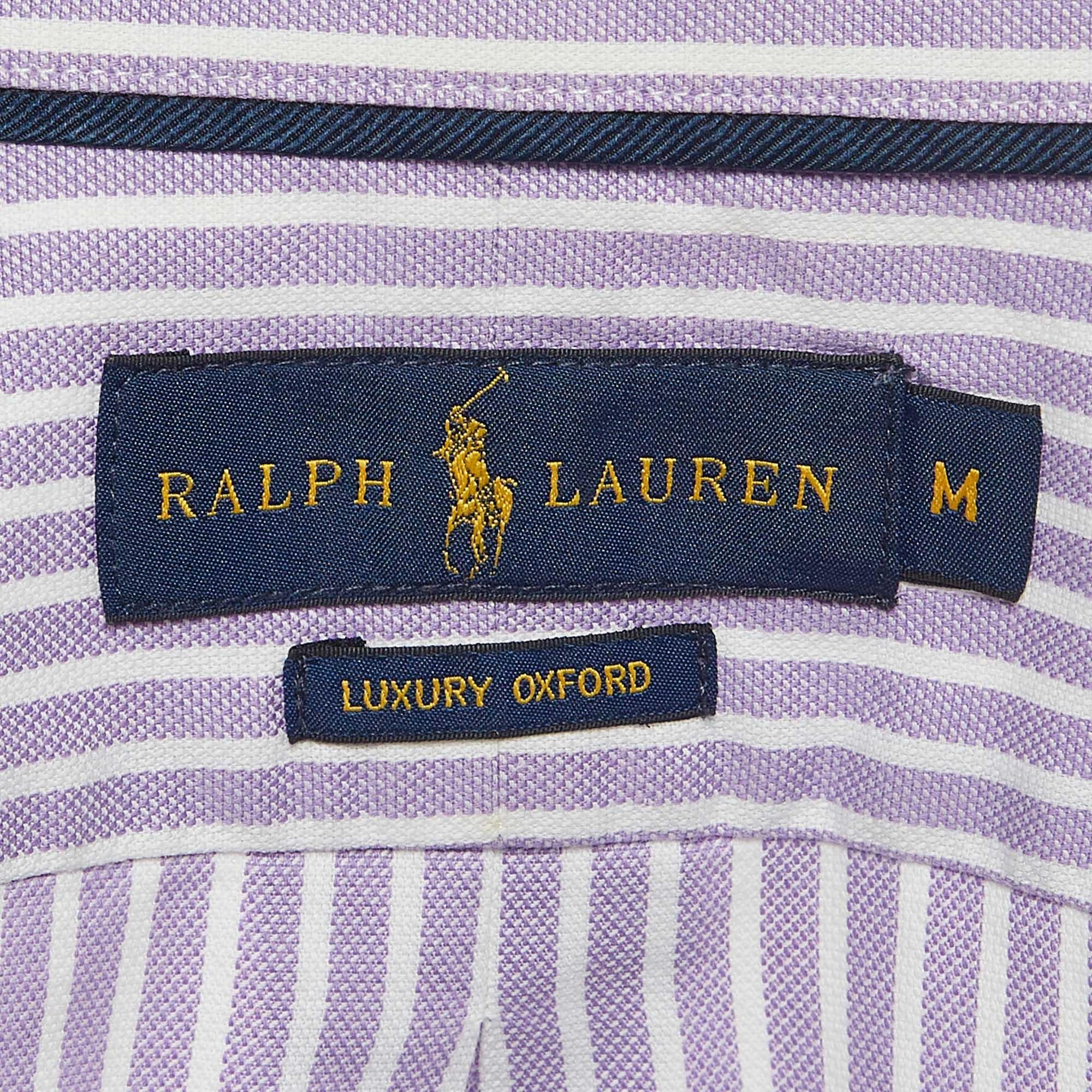 Men's Ralph Lauren Purple Striped Cotton Buttoned Down Shirt M For Sale