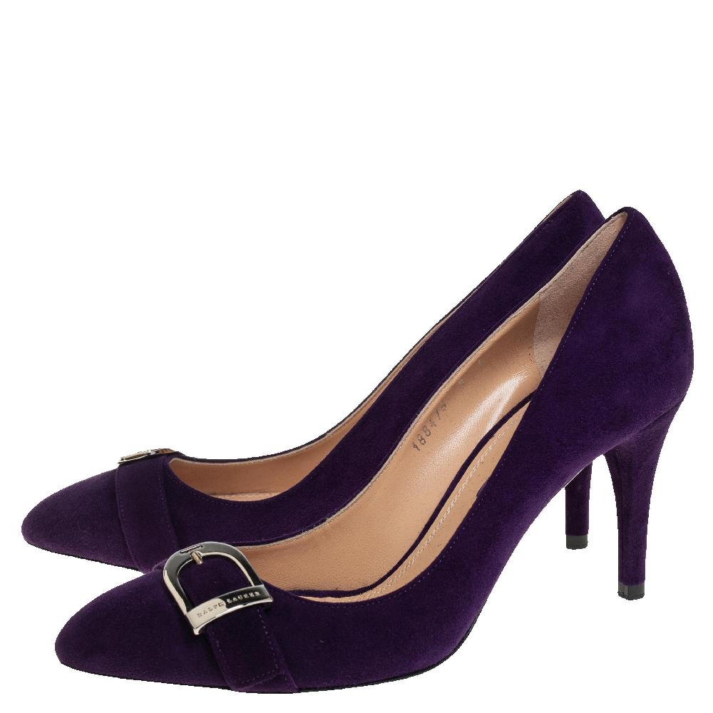 Black Ralph Lauren Purple Suede Buckle Embellished Pumps Size 38