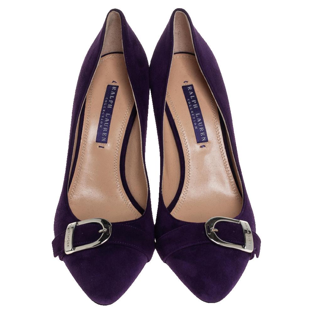 Ralph Lauren Purple Suede Buckle Embellished Pumps Size 38 In New Condition In Dubai, Al Qouz 2