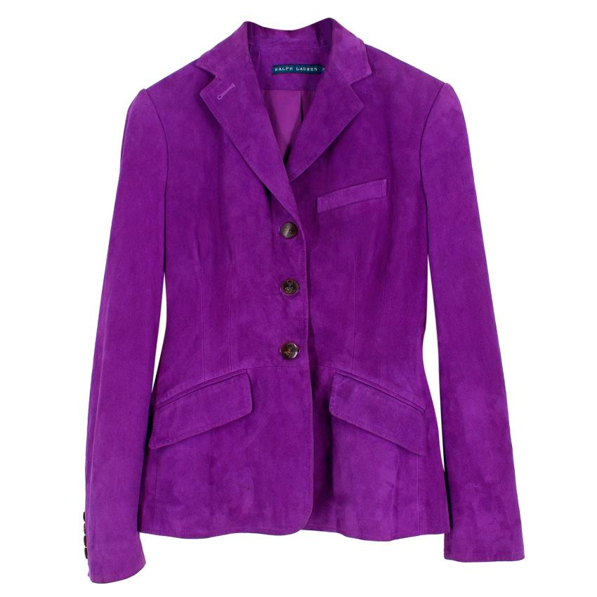 Ralph Lauren Purple Suede Blazer Jacket
- V neckline
- 3 Button closure
- Collared
- Long sleeves with button details at the bottom
- Illusion pockets on the front 
- Soft feel suede fabric

Condition: 9.5/10
Measurements are taken laying flat, seam