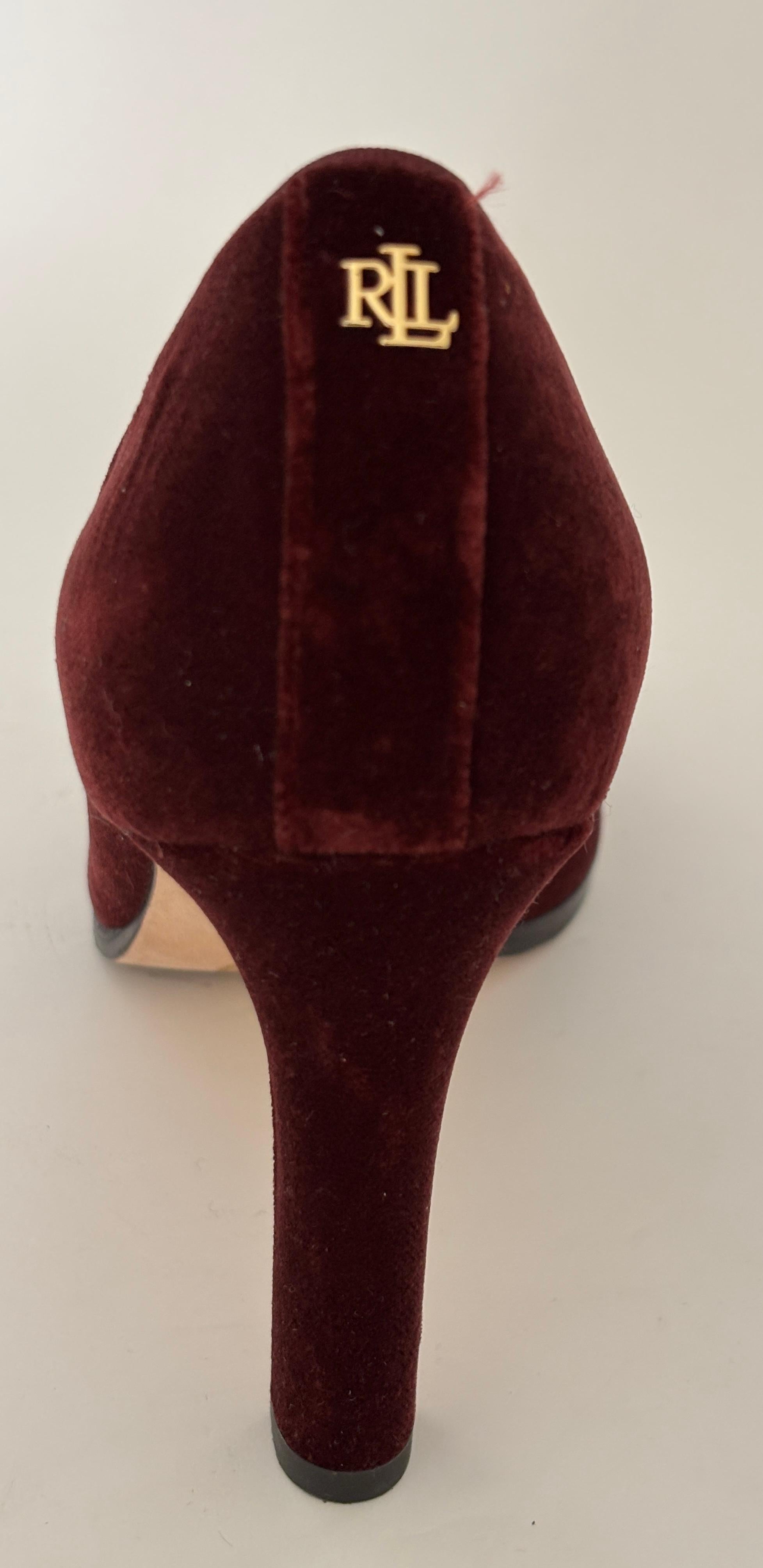 Ralph Lauren Purple Velvet Stiletto Pumps with Bow Heels Size 9.5 For Sale 5