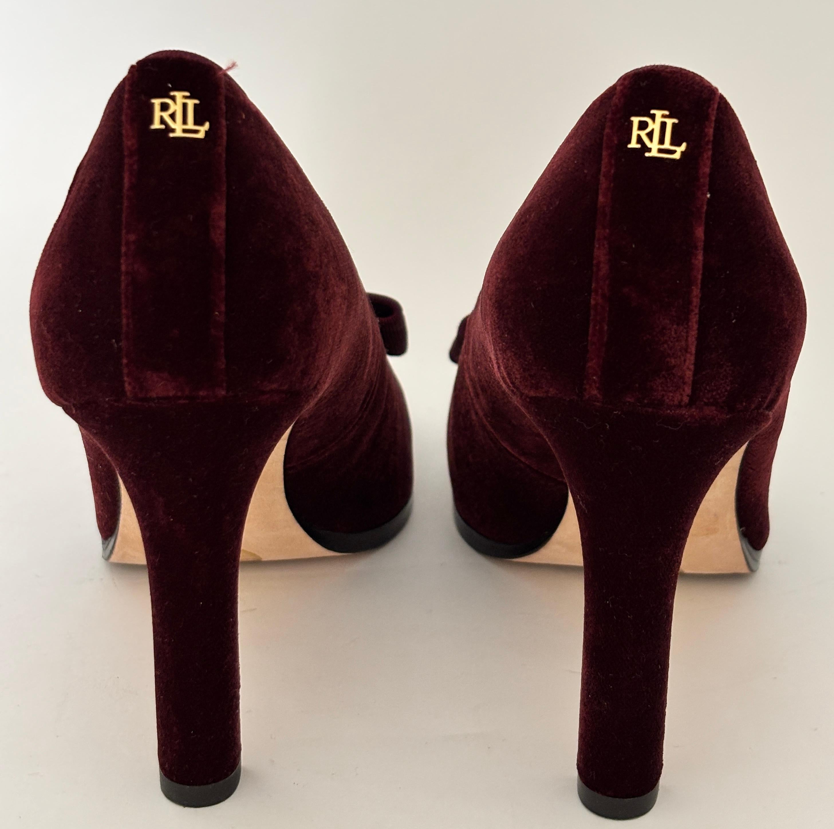 Ralph Lauren Purple Velvet Stiletto Pumps with Bow Heels Size 9.5 For Sale 6