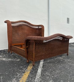 Ralph Lauren Rattan Wicker King Size Sleigh Wingback Bed