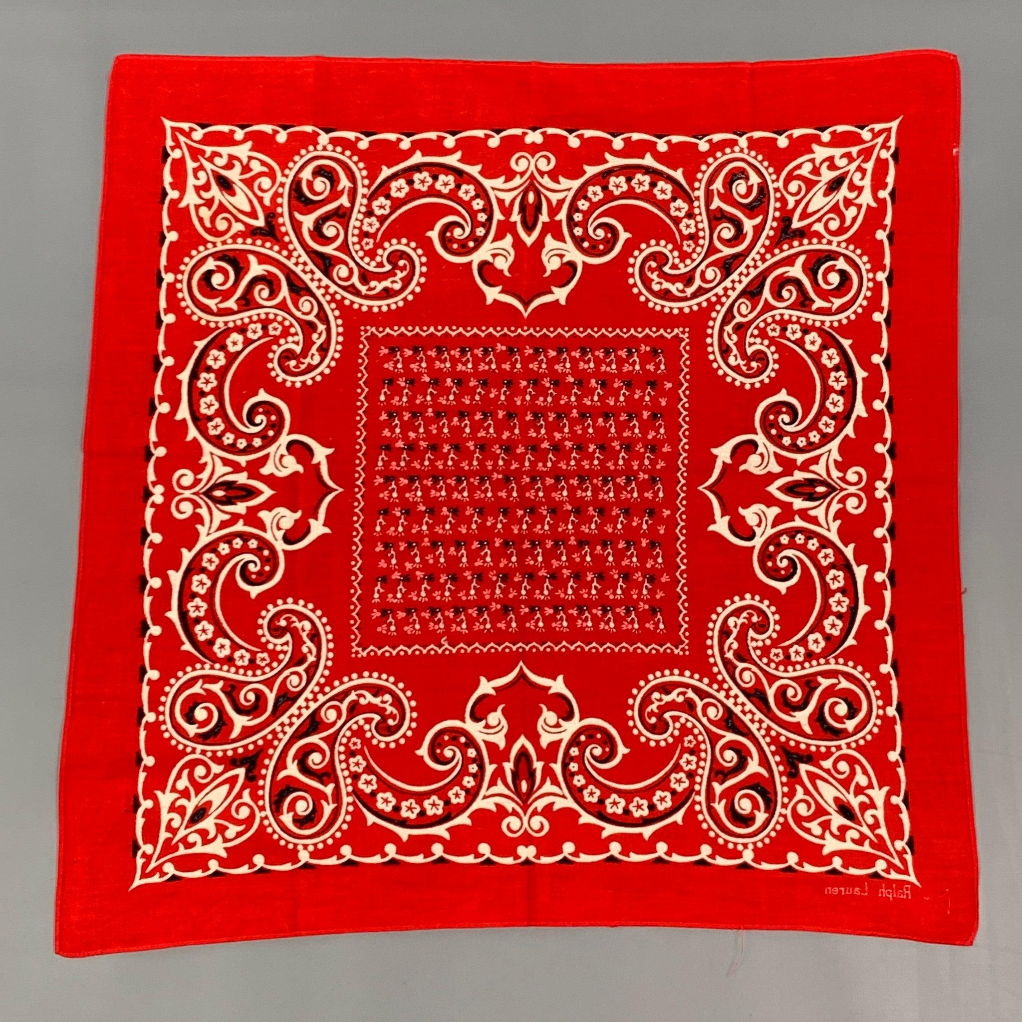 Men's RALPH LAUREN Red Black Print Pocket Square For Sale