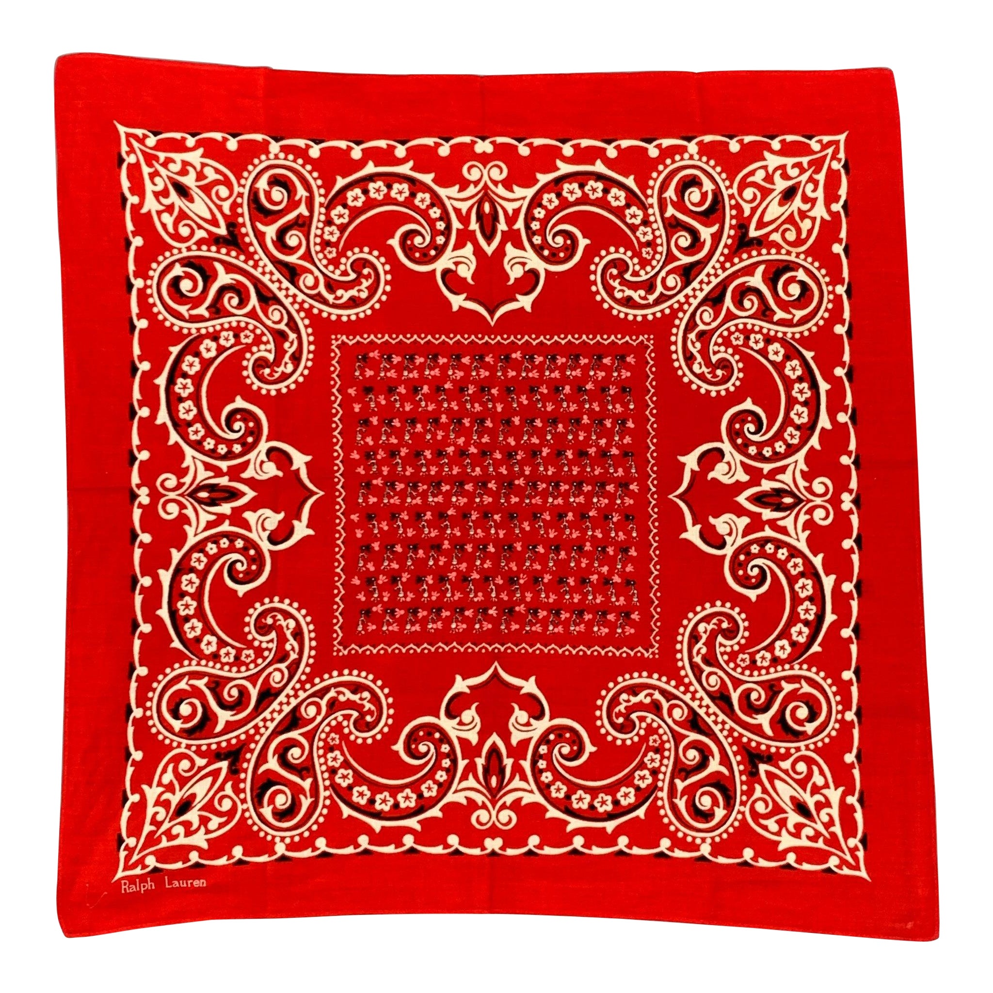 RALPH LAUREN Red Black Print Pocket Square