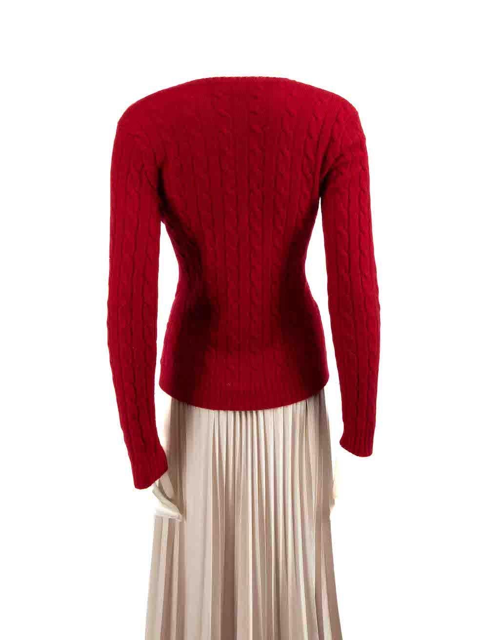 Ralph Lauren Red Cashmere Cable Knit Jumper Size S In Excellent Condition For Sale In London, GB