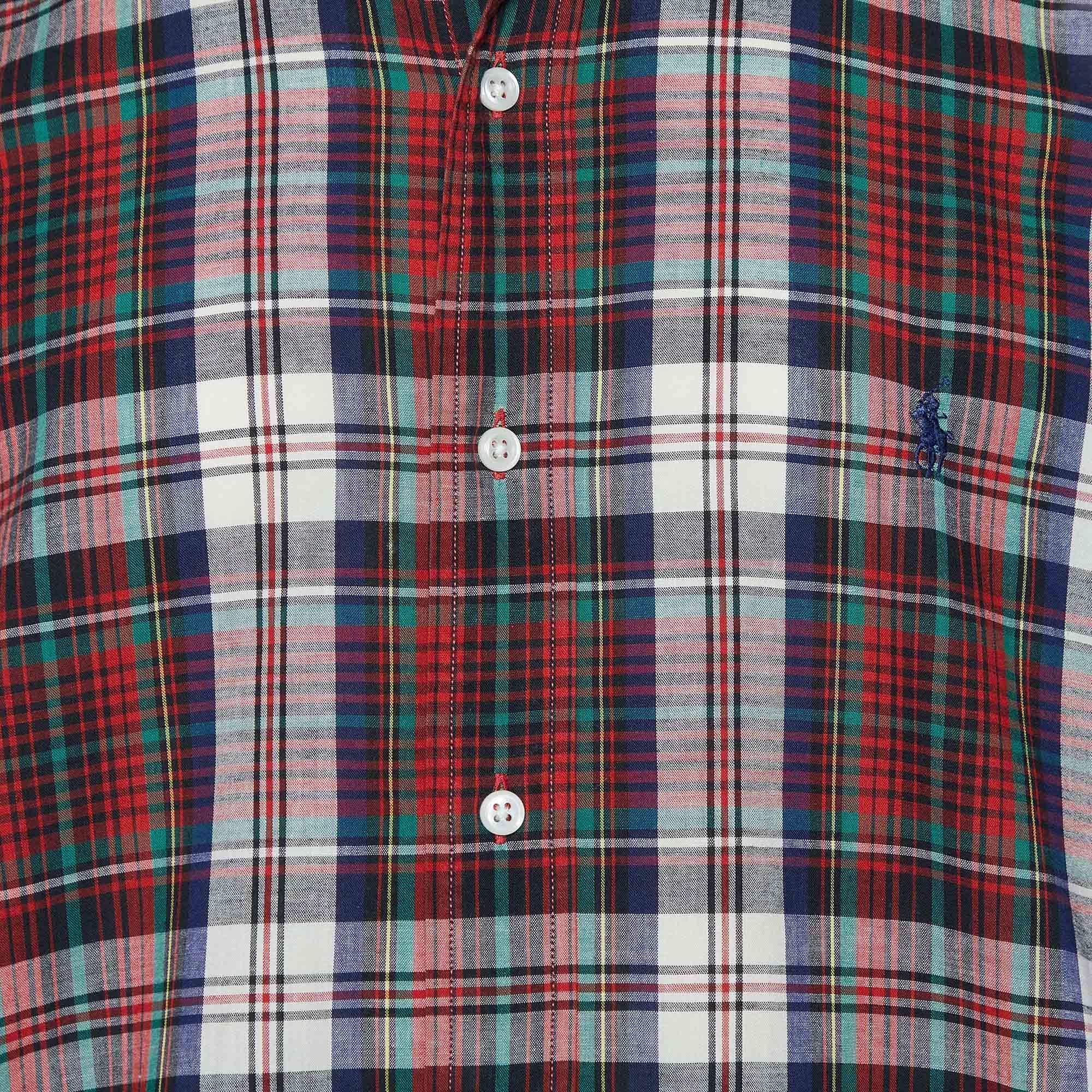 Gris Ralph Lauren - Chemise Blaire boutonnée en coton à carreaux rouges XL en vente