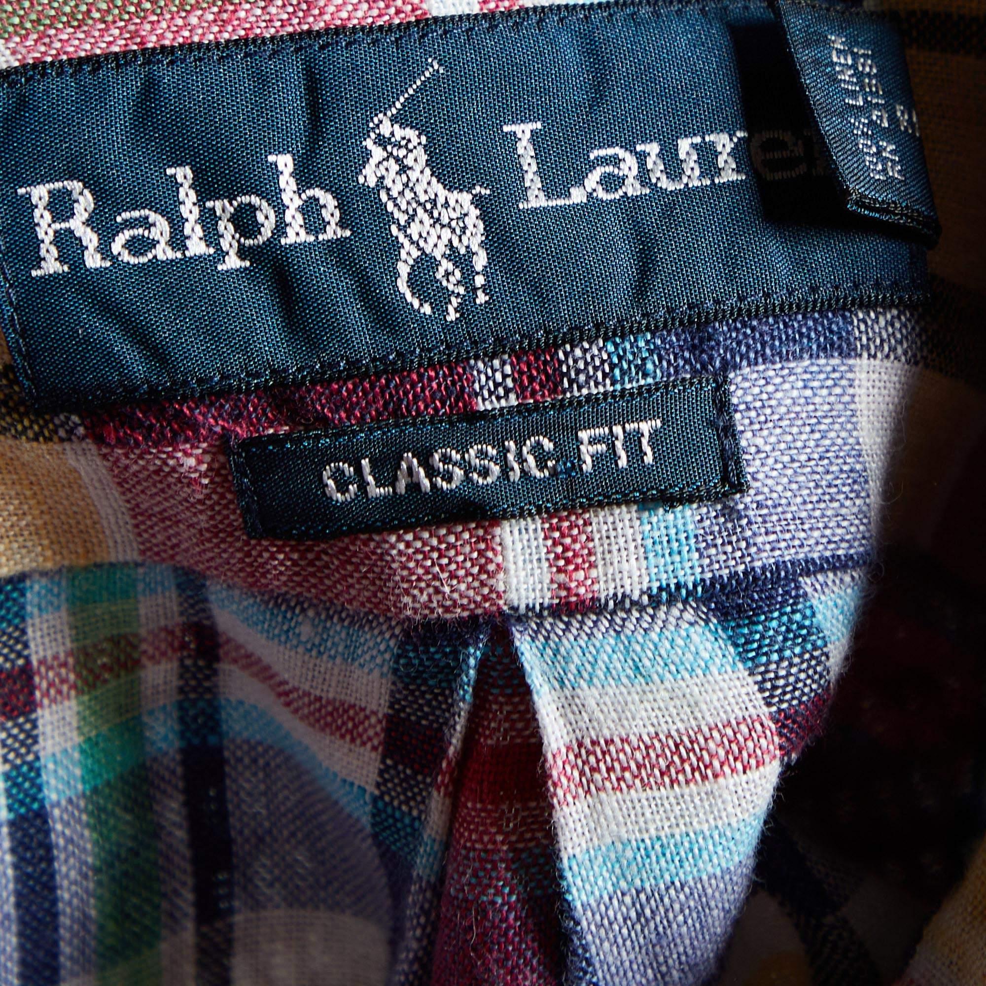 De los hombres Ralph Lauren Camisa Clásica de Lino Roja a Cuadros M