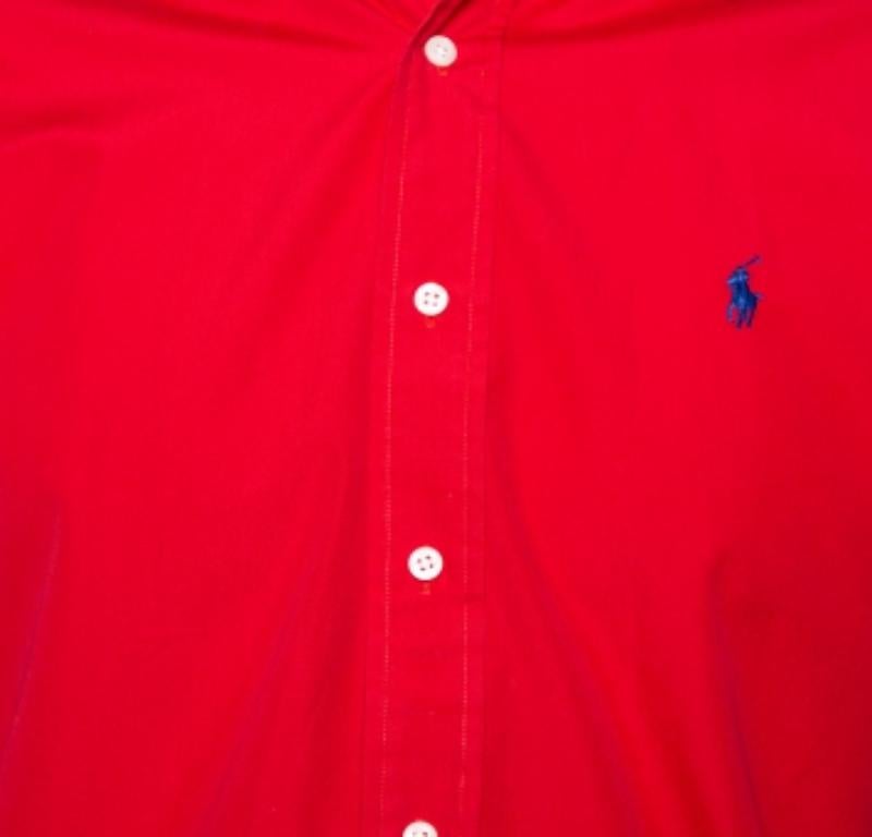 Men's Ralph Lauren Red Cotton Button Front Classic Fit Shirt S For Sale