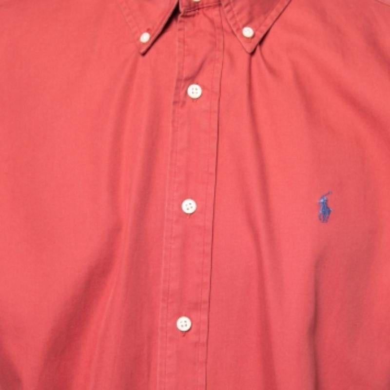 Ralph Lauren - Camicia classica in cotone rosso con bottoni sul davanti XL in vendita 3