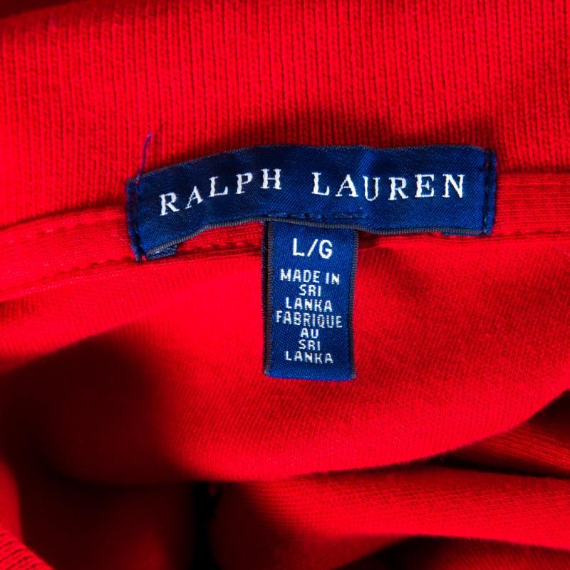 Ralph Lauren Red Cotton Short Sleeve Polo T-Shirt Dress L In Good Condition In Dubai, Al Qouz 2