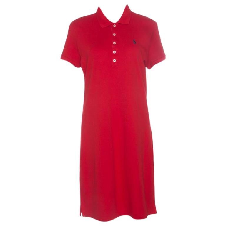 Ralph Lauren Red Cotton Short Sleeve Polo T-Shirt Dress L