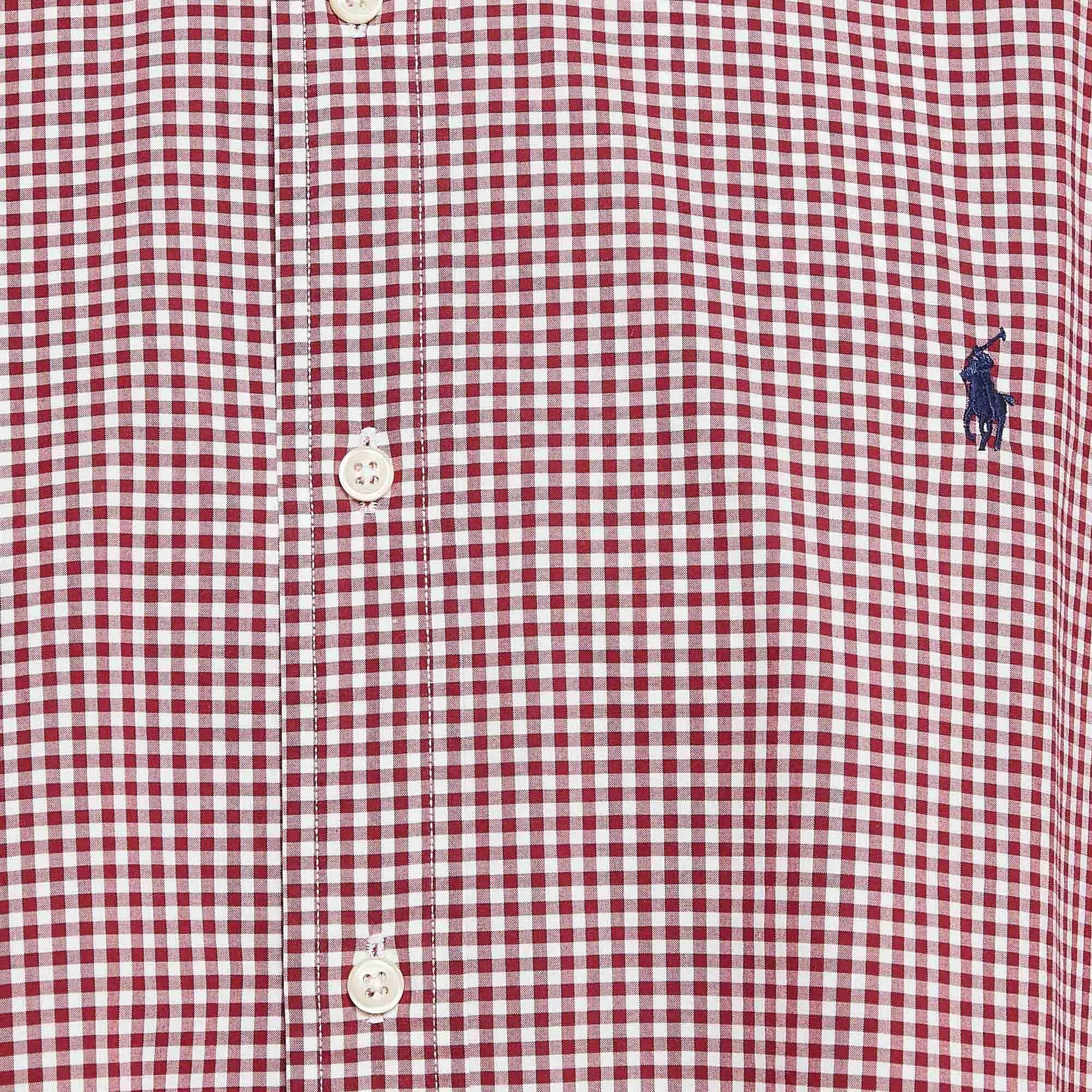 Marrone Ralph Lauren - Camicia a maniche lunghe in popeline rosso gingham XXL in vendita