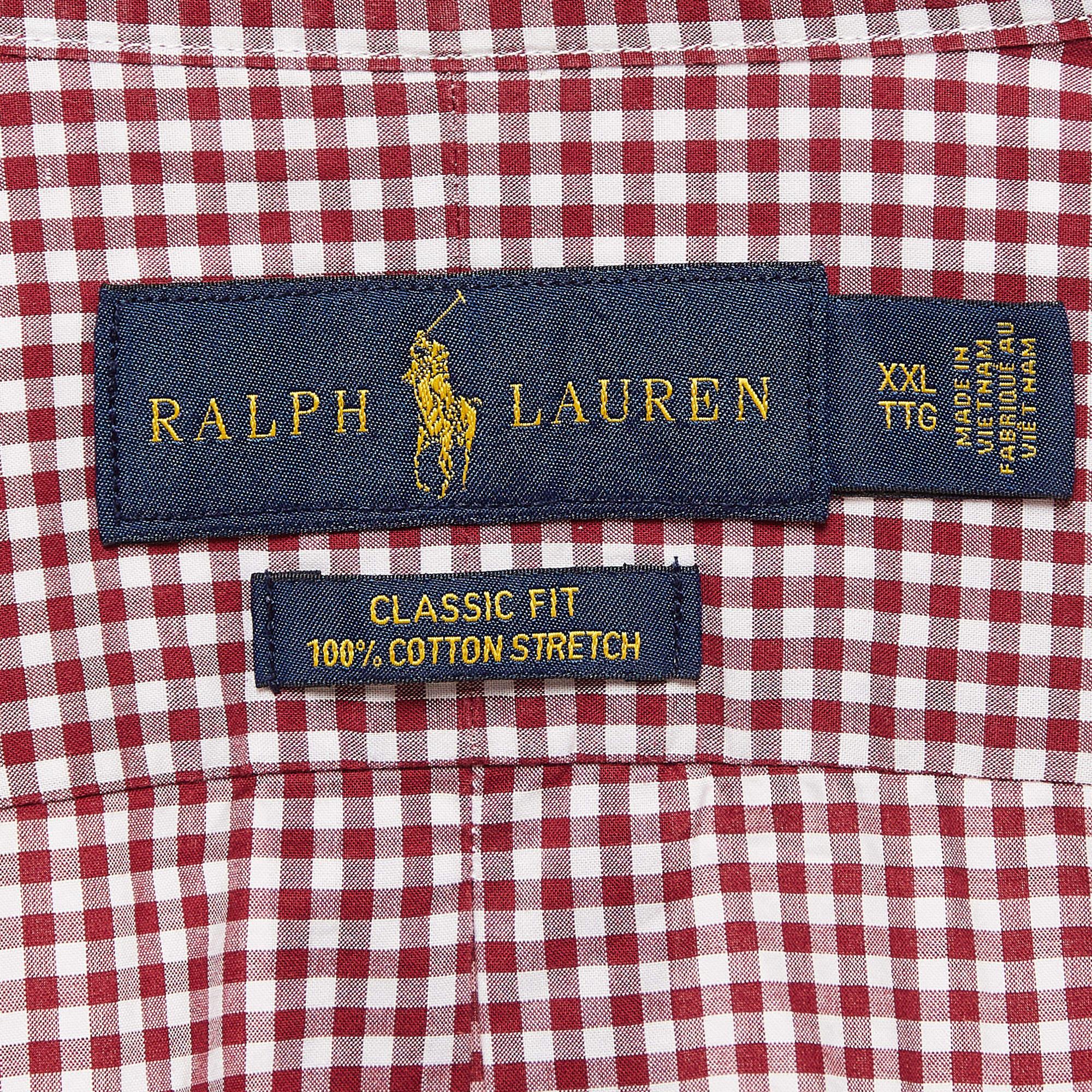 Ralph Lauren - Camicia a maniche lunghe in popeline rosso gingham XXL In condizioni buone in vendita a Dubai, Al Qouz 2