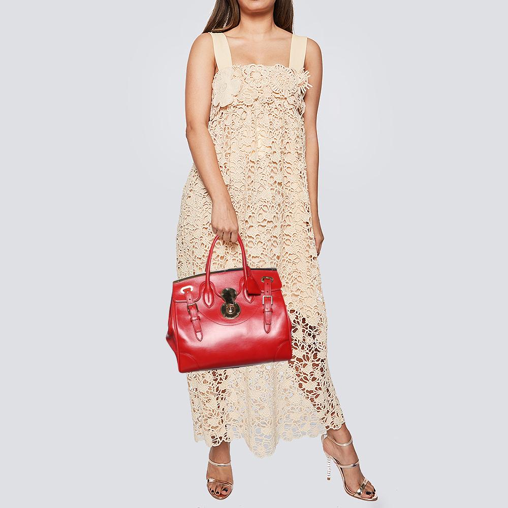 Ralph Lauren Red Leather Ricky Satchel In Good Condition In Dubai, Al Qouz 2